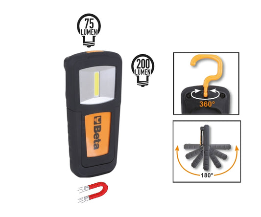 Compact Rechargeable Inspection Lamp Ultra-Bright LEDs 100-200 Lumens Spot 75 Lumens - Beta Tools 1838COB