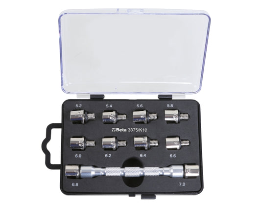 Universal Wrench Set with Interchangeable Head and 10 Bits for Wheel Spokes - Beta Tools 3075/K10