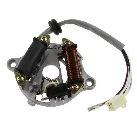STATOR COIL YAMAHA PW50 4 WIRE [SQUARE BLOCK CONNECTOR 3 PINS USED + SINGLE WIRE FEMAL BULLET]