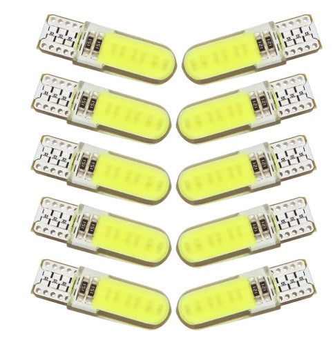 BULB 12V LED CAPLESS PACK 10 SILICONE GEL COB CAR LIGHT T10 W5W 5730 WEDGE