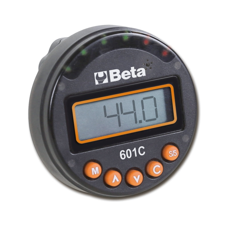 Digital Angle Indicator for Right/Left-Hand Tightening 2 Accuracy, LED/Buzzer Alerts, 9 Preset Angles, 50 Measurement Storage, Includes Case - Beta Tools 601C