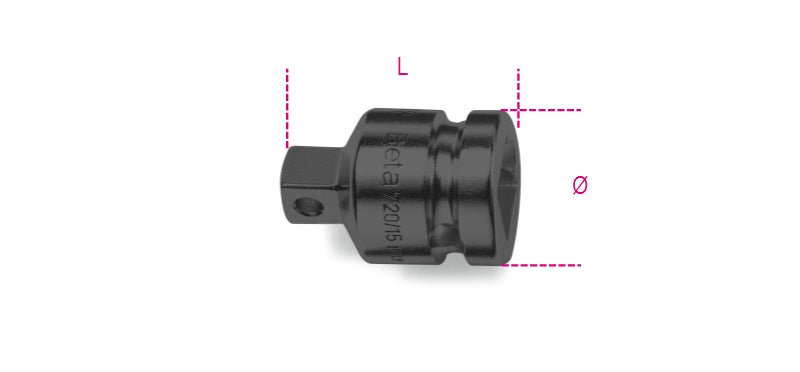 Impact Adaptor, 1/2" Female to 3/8" Male Drives, 37.5mm Length - Beta Tools 720/15