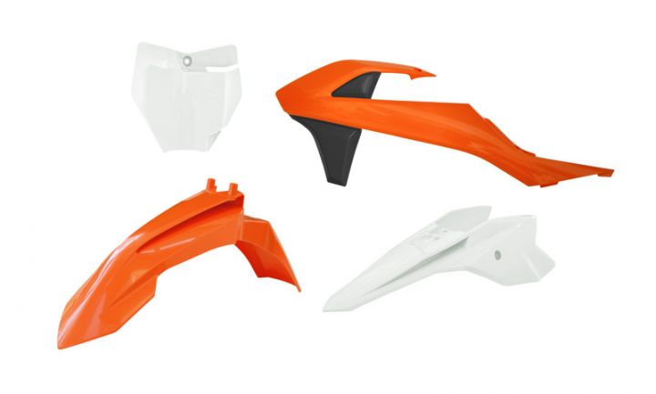 PLASTIC KIT/4 ORANGE/BLACK/WHITE, KTM 50 SX 2016-23, SX-E 20-24, RTECH R-KITKTM-AR1-050