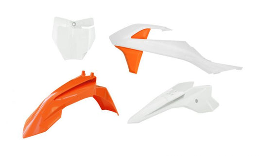 PLASTIC KIT/4 ORANGE/WHITE/WHITE, KTM 50 SX 2016-23, SX-E 20-24, RTECH R-KITKTM-AR3-050