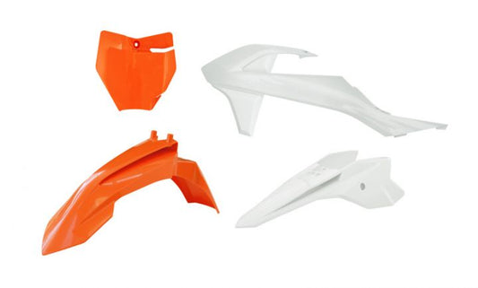 PLASTIC KIT/4 WHITE/ORANGE, KTM 50 SX 2016-23, SX-E 20-24, RTECH R-KITKTM-AR4-050