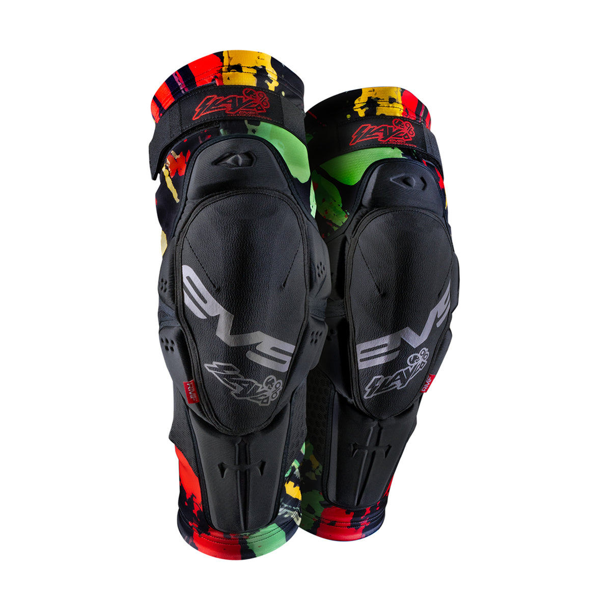 EVS Slayco Limited Edition Knee Guard (Explosion Red/Yellow/Green), Pair Size XXL
