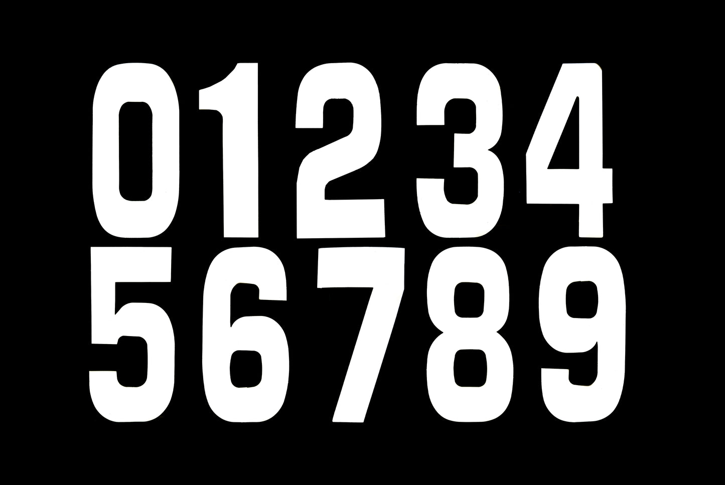 RACE NUMBERS - 0 1 2 3 4 5 6 7 8 9 - WHITE, 25 OF EACH NUMBER / 15cm 6" / PACK OF 250