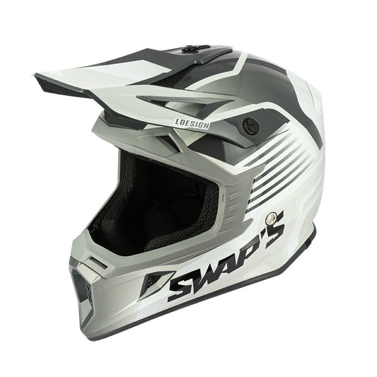 MOTOCROSS HELMET SWAPS S818 - SHINY GREY WHITE - SIZE M 57cm - 58cm