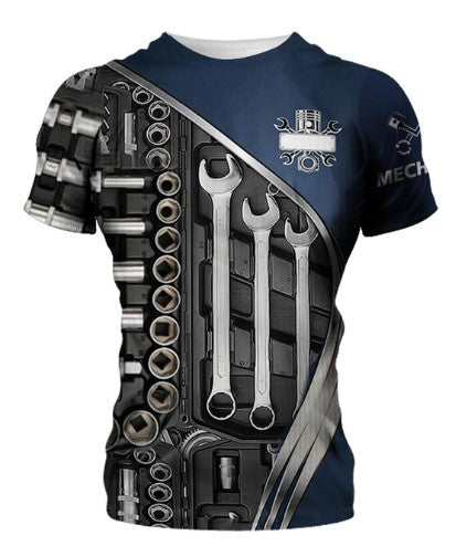 T-Shirt Medium Mechanic Design Black Blue Unisex