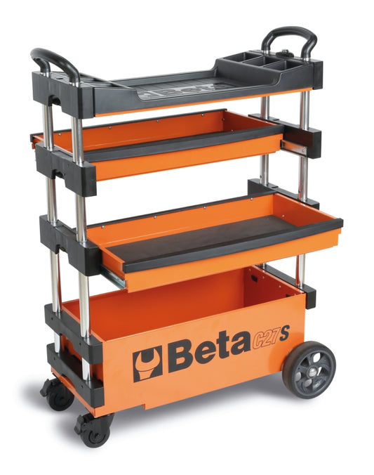 Folding Tool Trolley for Outdoor Jobs, 2 Drawers, 990x390x700mm, Centralized Lock, 160mm Fixed Castors - Beta Tools C27S-R