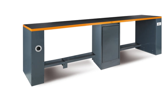 Double 4m Workbench with Central Leg, Shockproof PVC Worktop, Built-In Sockets, Hose Reel, Adjustable Feet, 4100x700mm - BetaRSC55 C55PRO-BO/D4