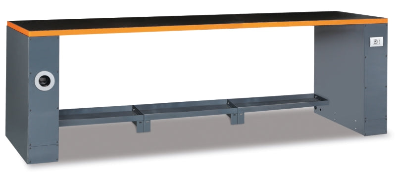 2.8m Workbench with Shockproof PVC Coated Worktop, Built-in Sockets, Hose Reel, Vice Holes, Adjustable Feet - BetaRSC55 C55PRO BG/2,8
