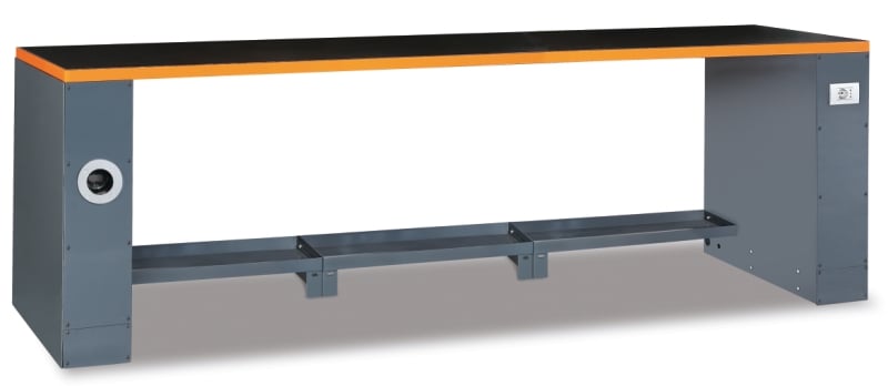 2.8m Workbench with Shockproof PVC Coated Worktop, Built-in Sockets, Hose Reel, Vice Holes, Adjustable Feet - BetaRSC55 C55PRO BO/2,8