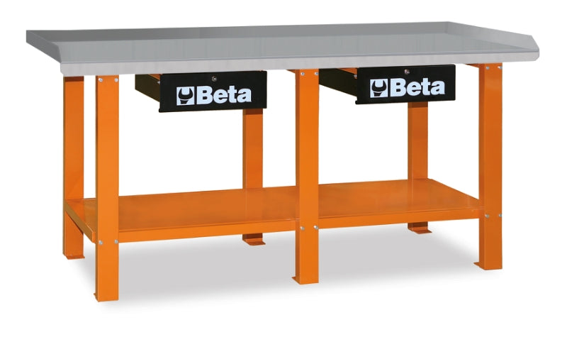 Workbench with Painted Sheet Metal Worktop, 1200kg Capacity, Lockable Drawers - Beta Tools C56-O