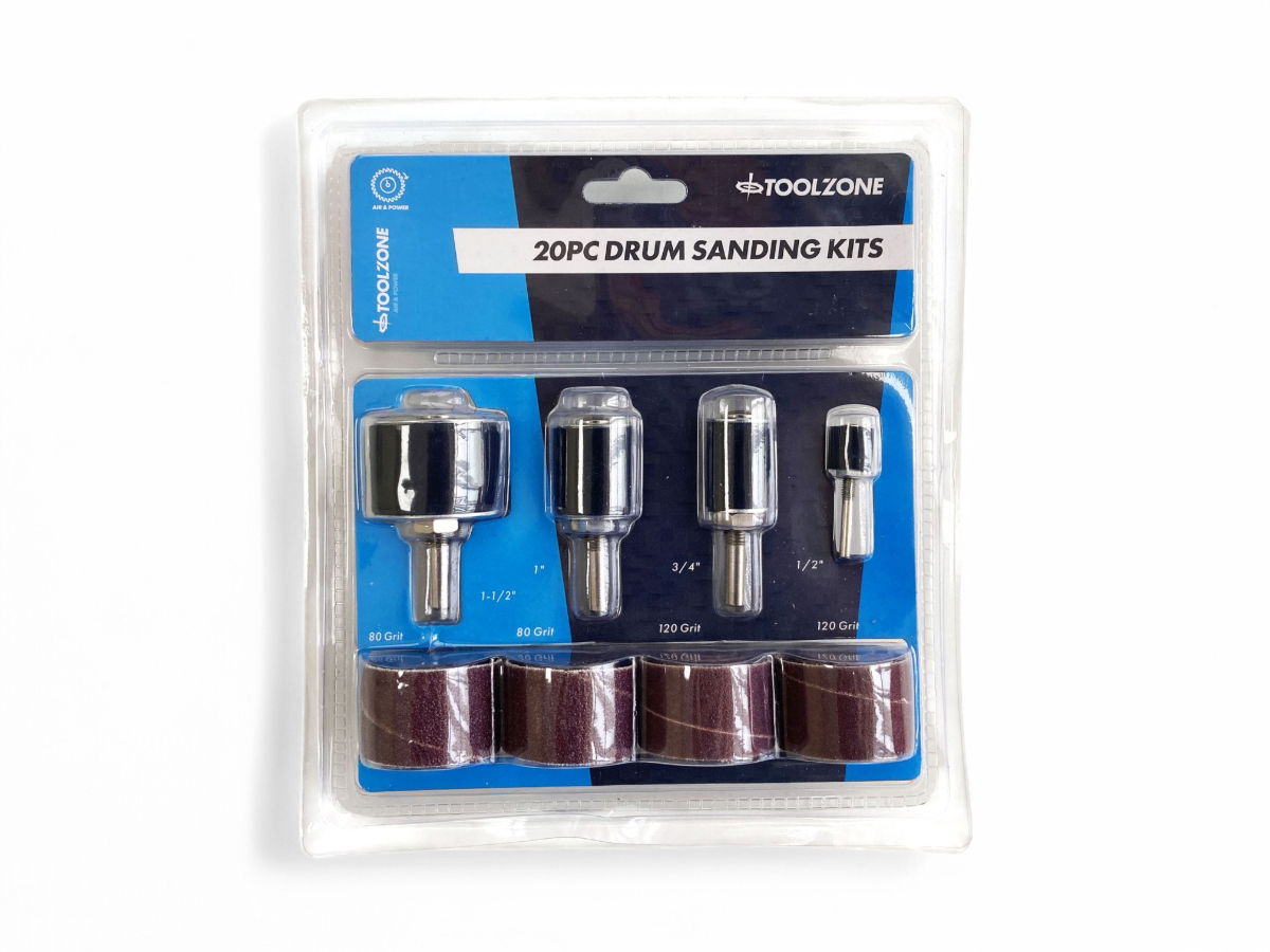 DRUM SANDING KIT 20 PIECES 0.5" 0.75" 1.0" 1.25" 80 120 GRIT - TOOLZONE KDPAB144