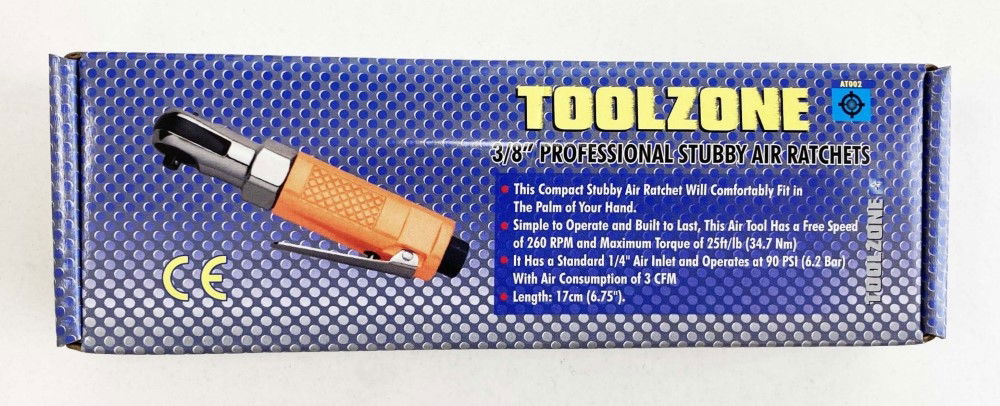 AIR RATCHET STUBBY 3/8" DRIVE ORANGE - TOOLZONE KDPAT002