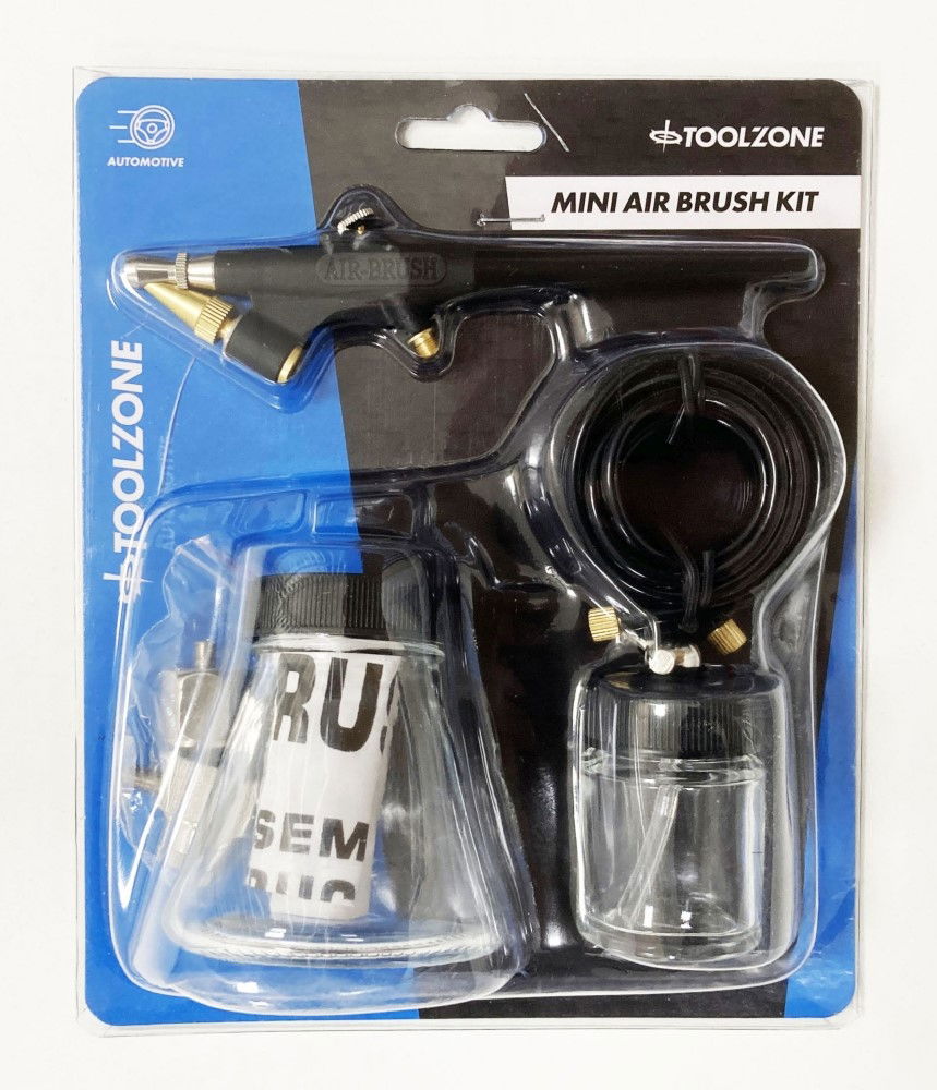 MINI AIR BRUSH KIT WITH 152cm AIR HOSE AND PAINT JARS - TOOLZONE KDPAT033