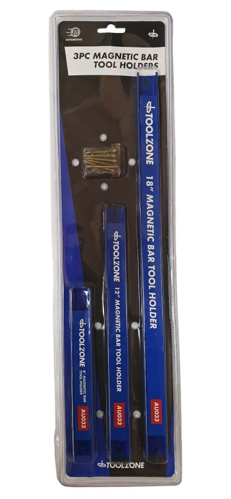MAGNETIC TOOL BARS SET 3pc 8" 12" 18" WITH WALL FIXTURES - TOOLZONE KDPAU033
