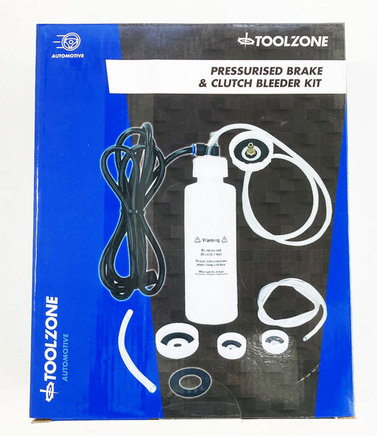 PRESSURE BRAKE AND CLUTCH BLEEDER KIT WITH 5 RESERVOIR CAPS - TOOLZONE KDPAU395