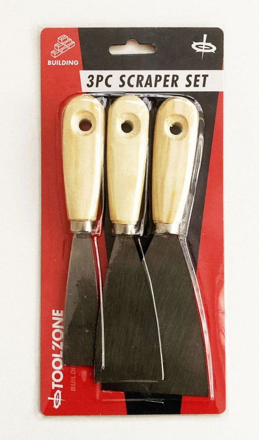 SCRAPER SET 3PC WOODEN HANDLES - TOOLZONE KDPDC047