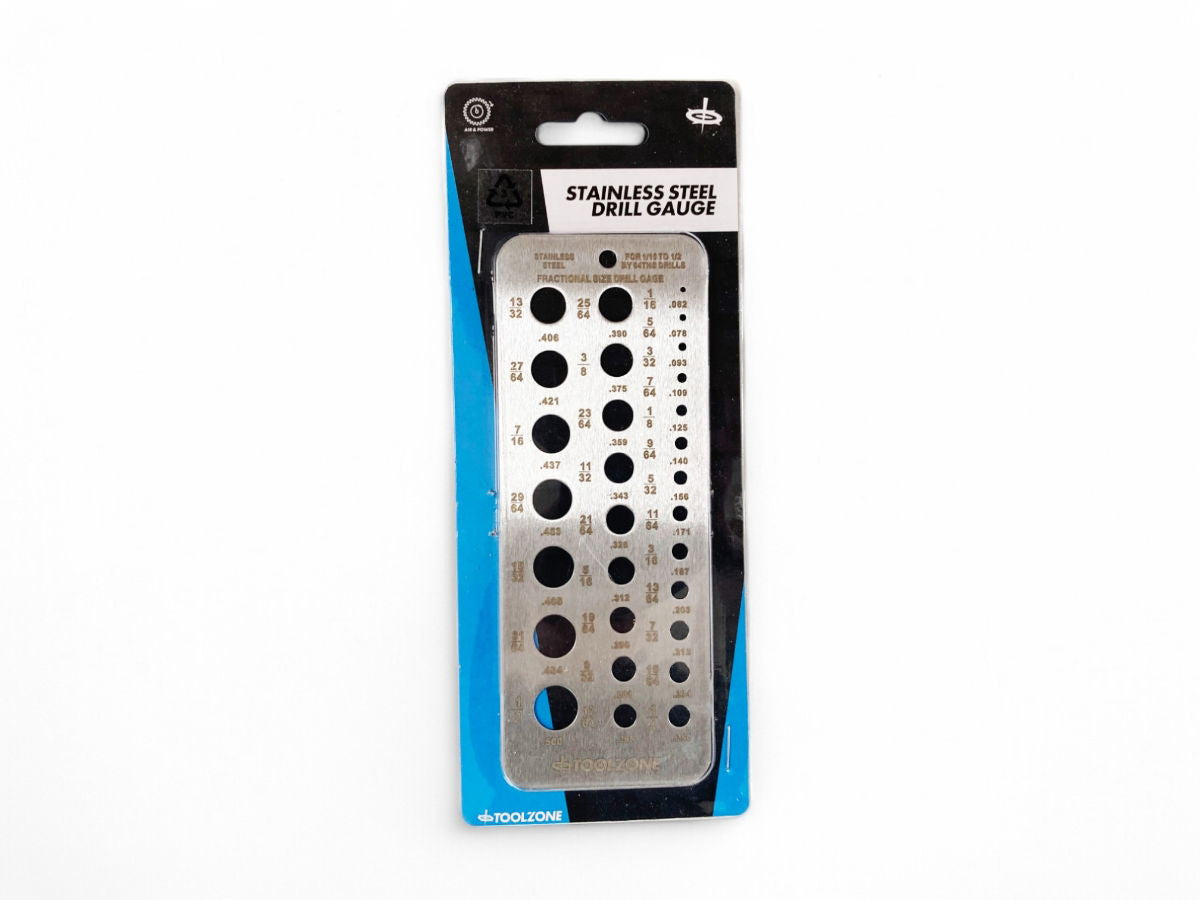 DRILL GAUGE STAINLESS STEEL IMPERIAL 1/16"-1/2" - TOOLZONE KDPDR034
