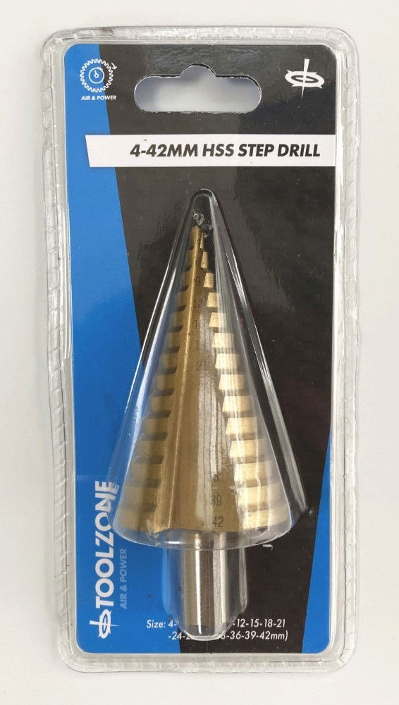STEP DRILL HSS 4-42mm 14 STEPS 10mm SHANK TITANIUM COATED - TOOLZONE KDPDR037