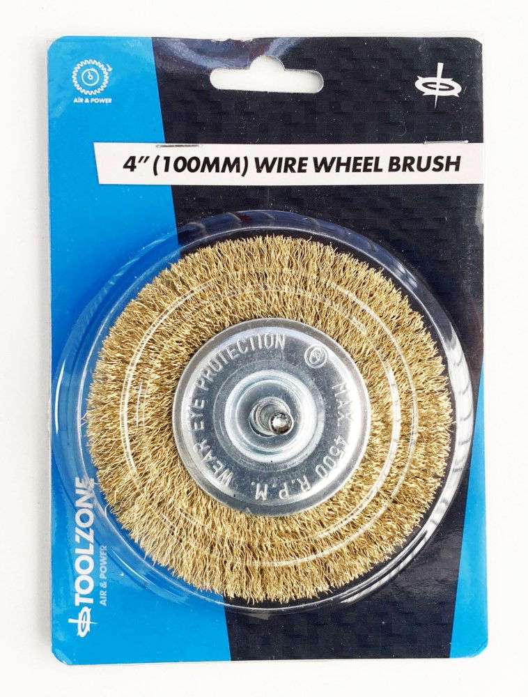 FLAT WIRE WHEEL FOR DRILL 4" 1/4" SHANK BRASS PLATED - TOOLZONE KDPDR210