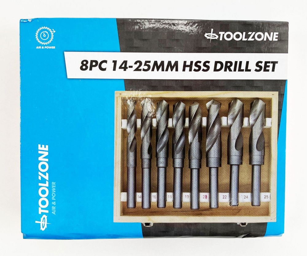 HSS DRILL SET 8PC 14-25mm 1/2" SHANK - TOOLZONE KDPDR307