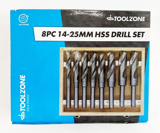 HSS DRILL SET 8PC 14-25mm 1/2" SHANK - TOOLZONE KDPDR307