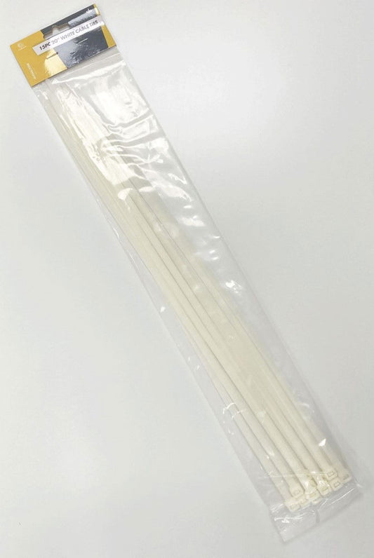 CABLE TIES 15PC 20" WHITE 7mm WIDE NYLON 66 - TOOLZONE KDPEL080