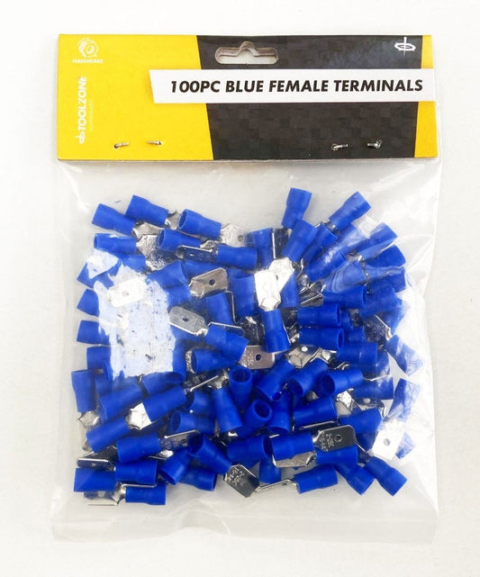 MALE TERMINALS 100PC BLUE SEMI INSULATED 14-16 awg 6.3 x 0.8 x 0.4mm - TOOLZONE KDPEL140