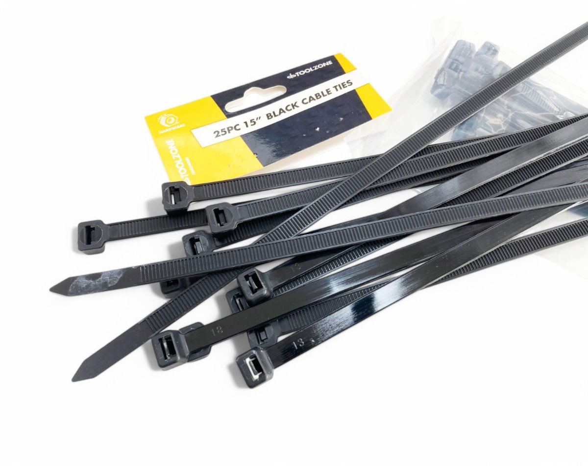 CABLE TIES 25PC BLACK 15" x 7.6mm - TOOLZONE KDPEL146