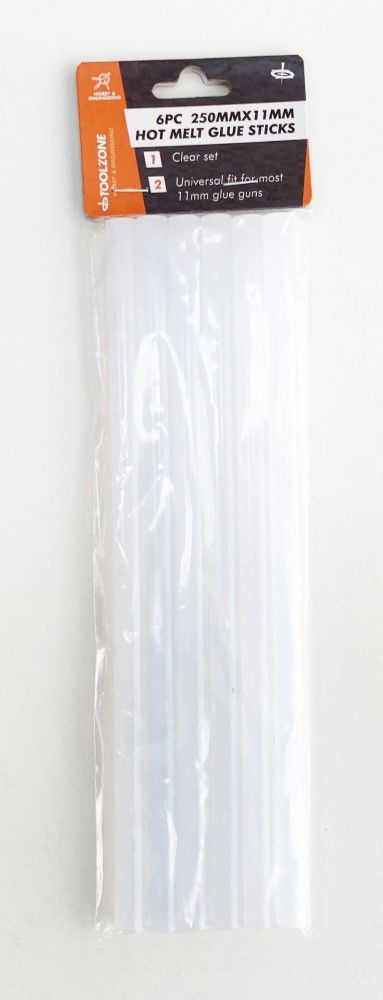 GLUE STICKS 6 PIECES 250 x 11mm FOR HOT MELT GLUE GUNS - TOOLZONE KDPGG006