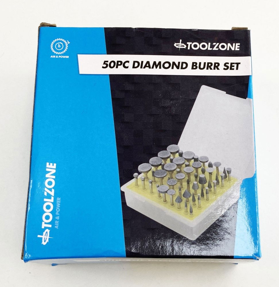 DIAMOND BURR SET 50 PIECE 120grit 1/8" SHANK IN CASE - TOOLZONE KDPHB197
