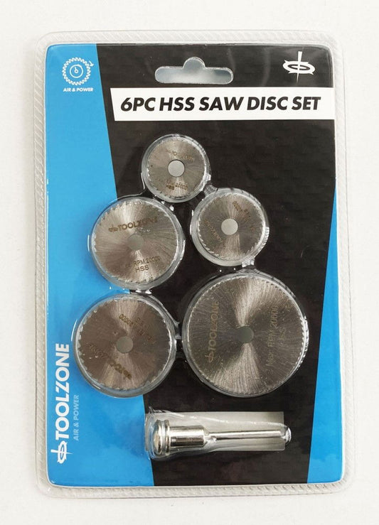 HSS SAW DISCS SET 6 PIECE WITH MANDREL 22-44mm - TOOLZONE KDPHB208