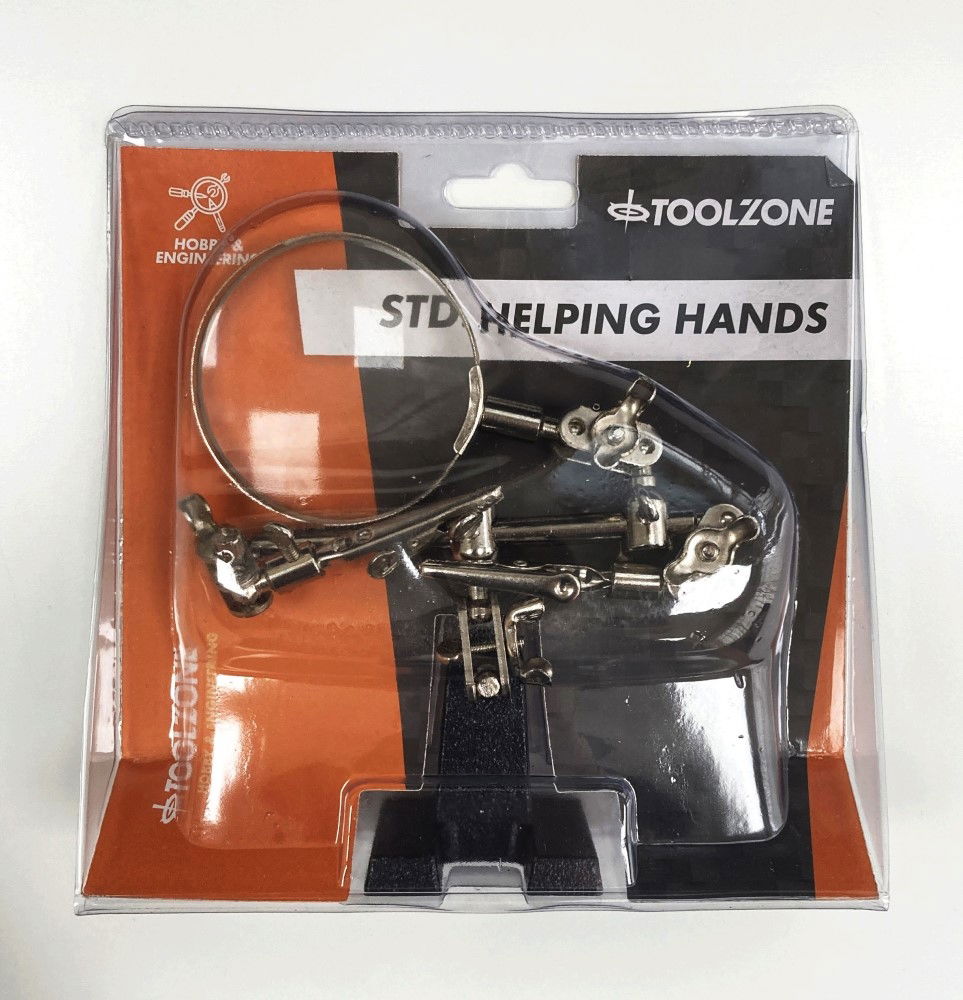 HELPING HANDS WITH MAGNIFIER 3.5" SWIVEL ARM ALLIGATOR CLIPS CAST IRON BASE - TOOLZONE KDPHB237