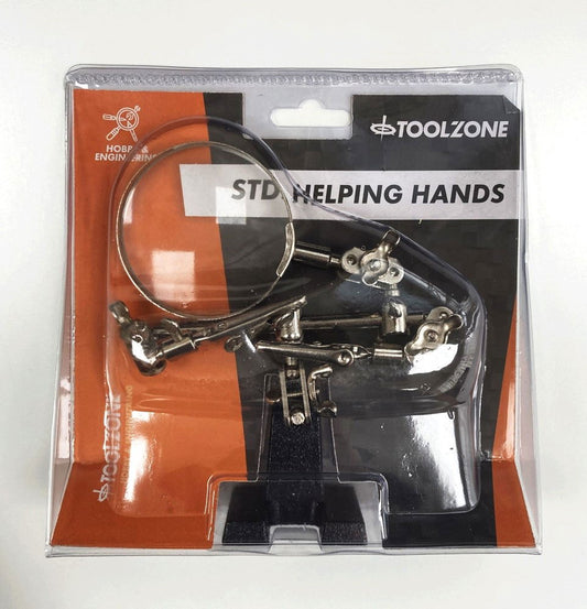 HELPING HANDS WITH MAGNIFIER 3.5" SWIVEL ARM ALLIGATOR CLIPS CAST IRON BASE - TOOLZONE KDPHB237
