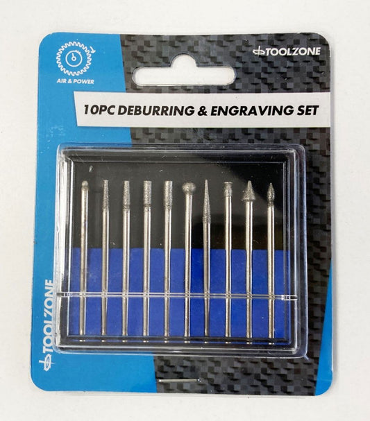 DEBURRING AND ENGRAVING SET 10pc 50GRIT DIAMOND 2.35mm SHANK - TOOLZONE KDPHB264
