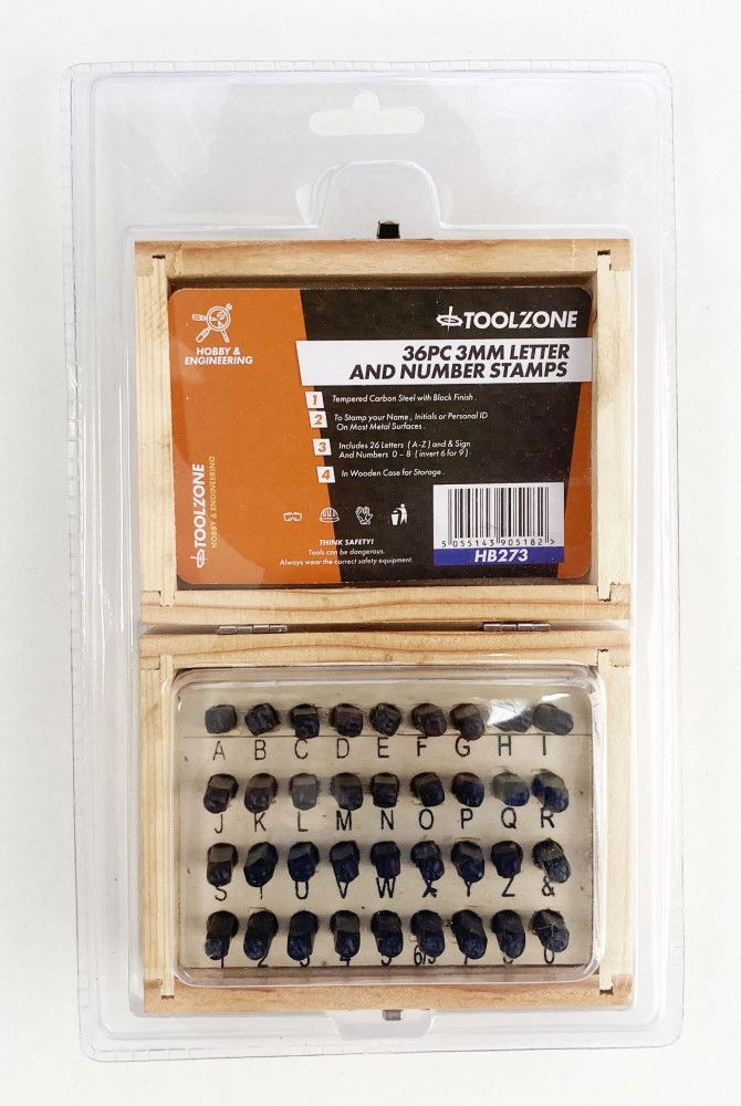 LETTER AND NUMBER STAMPS 36pc 3mm HEIGHT 2.75" LENGTH - TOOLZONE KDPHB273