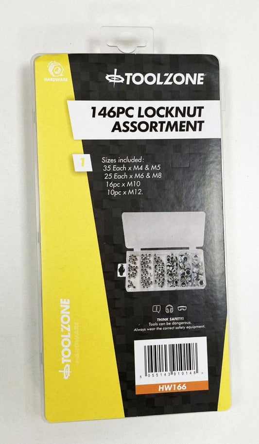 LOCKNUT ASSORTMENT 146pc IN STORAGE BOX - TOOLZONE KDPHW166