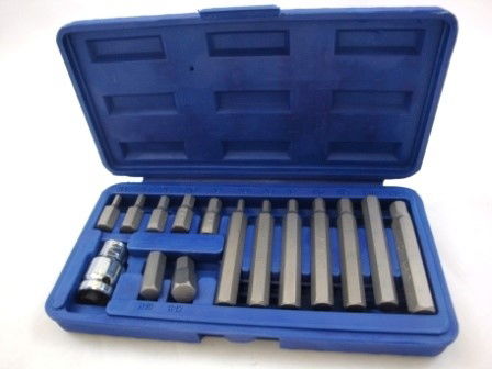 HEX BIT SET METRIC 15pc WITH 1/2" DRIVE ADAPTOR CHROME VANADIUM - TOOLZONE KDPHX036