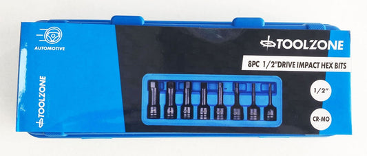 IMPACT HEX BIT SET METRIC 1/2" DRIVE 8pc 5-19mm CHROME MOLYBDENUM - TOOLZONE KDPHX057