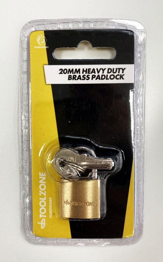 PADLOCK HEAVY DUTY BRASS 20mm WITH 3 KEYS - TOOLZONE KDPLK013