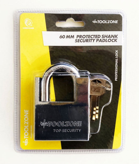 PADLOCK PROTECTED SHACKLE STEEL 60mm WITH 3 KEYS - TOOLZONE KDPLK045