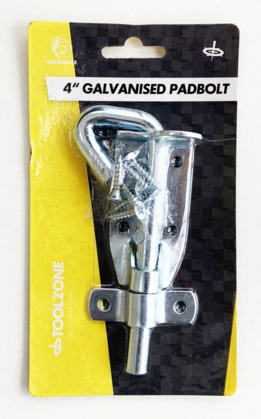 PADBOLT GALVANISED 4" ZINC PLATED 30mm WIDTH WITH FIXINGS - TOOLZONE KDPLK080