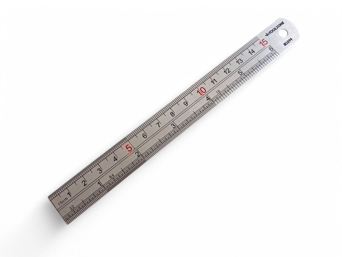 STAINLESS STEEL RULER 6" 1mm THICKNESS METRIC AND IMPERIAL - TOOLZONE KDPMS099