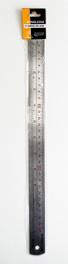STAINLESS STEEL RULER 12" 1mm THICKNESS METRIC AND IMPERIAL - TOOLZONE KDPMS100