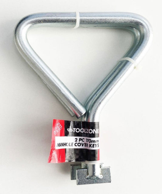 MANHOLE COVER KEY 2 PIECE 170mm T-END ZINC PLATED CARBON STEEL - TOOLZONE KDPPB016