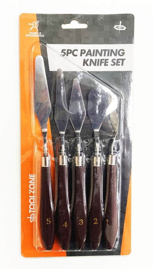 PAINTING KNIFE SET 5PC HIGH CARBON SPRING STEEL BLADES SIZES 1-5 - TOOLZONE KDPPK001