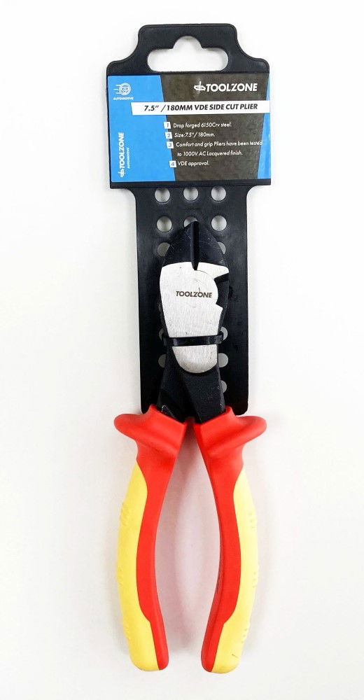 SIDE CUTTER PLIER VDE 7 1/2" 6150 CRV STEEL 1000V - TOOLZONE KDPPL135